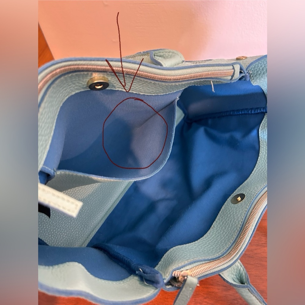 Robin’s Egg Blue Clarks Bag with Cutouts and Zipper Pockets - Picture 10 of 12